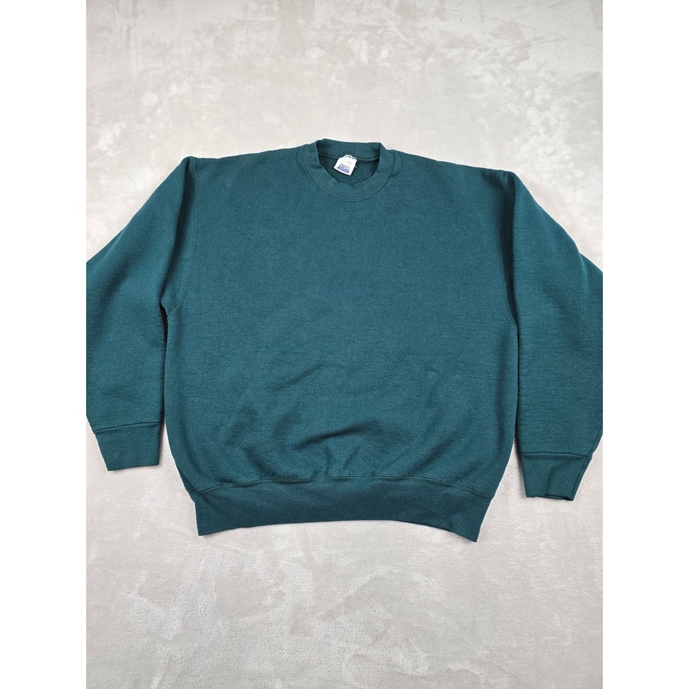 Vintage BVD Sweatshirt Mens XL Green Blank Crewneck Long Sleeve Fleece Boxy